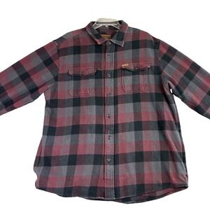 Orvis Mens XL Plaid Flannel Shirt‎ Burgundy Black Cotton Heavyweight Gorecorp